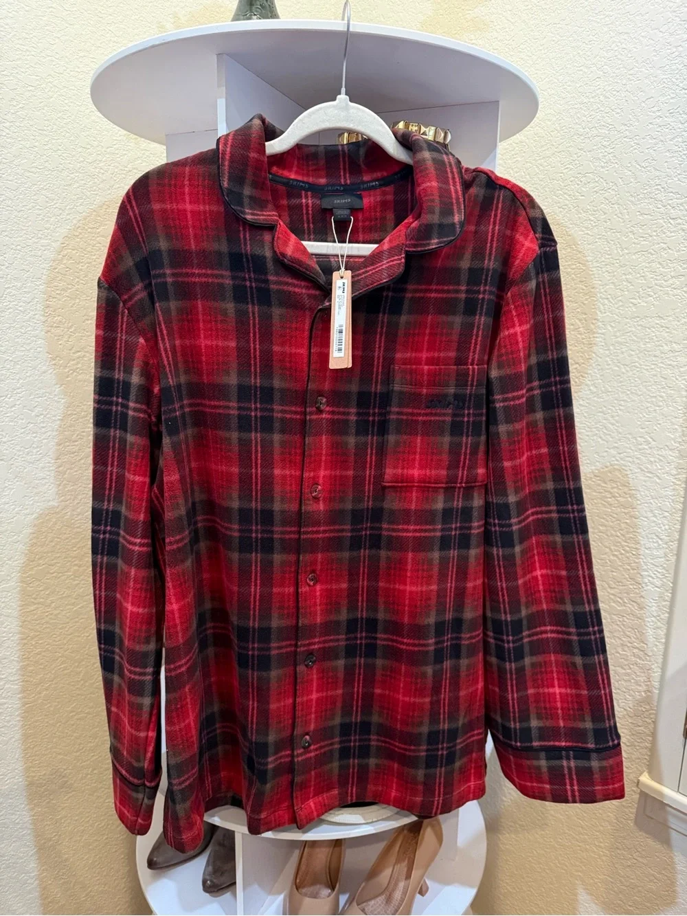 SKIMS Plaid Fleece Flannel Pajama Top Cranberry Red Medium NWT!